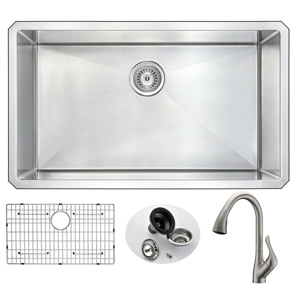 Anzzi Vanguard Undermount 32" Kitchen Sink with Brushed Nickel Accent Faucet KAZ3219-031B - main